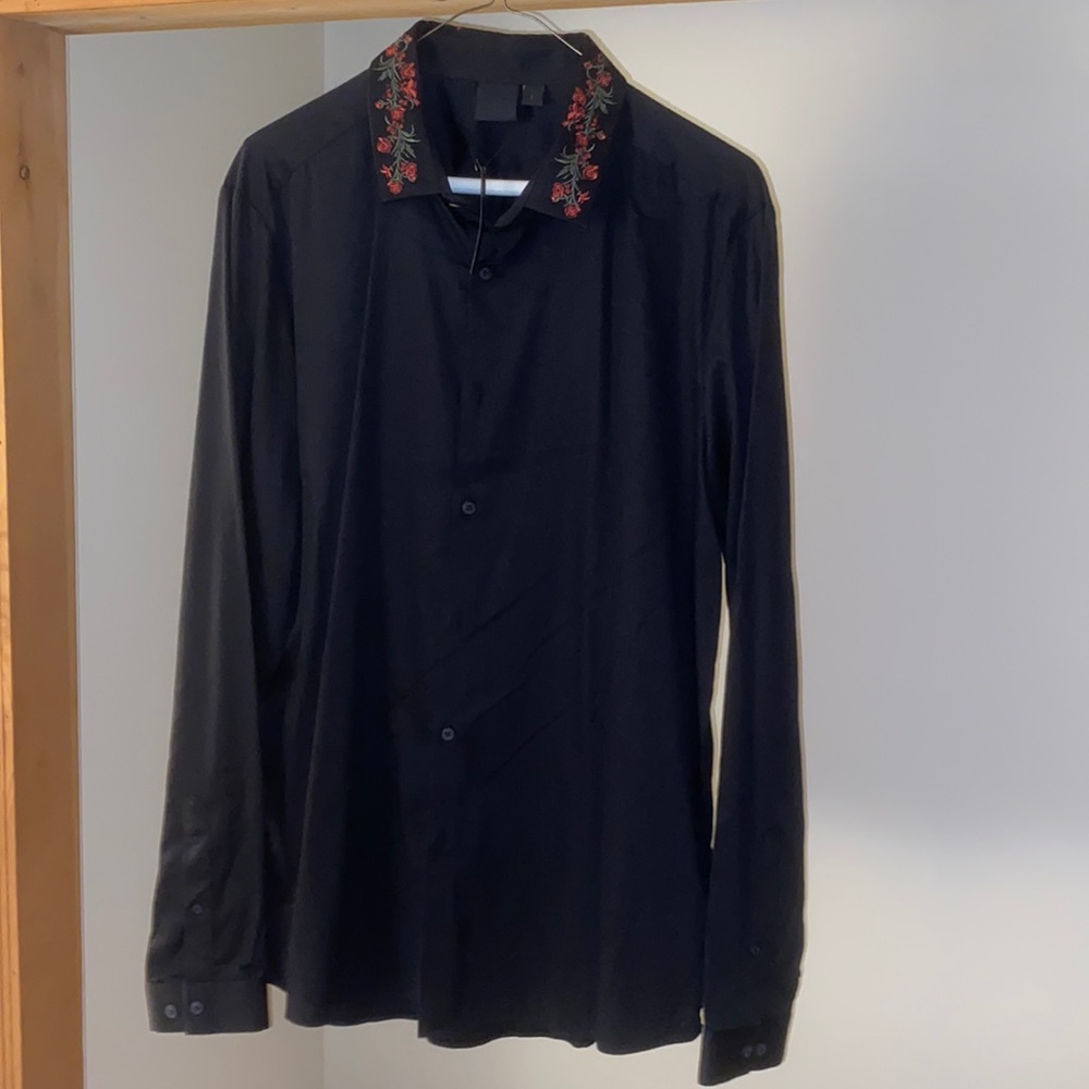 Slim Tall Black Button Down Long Sleeve w/Floral